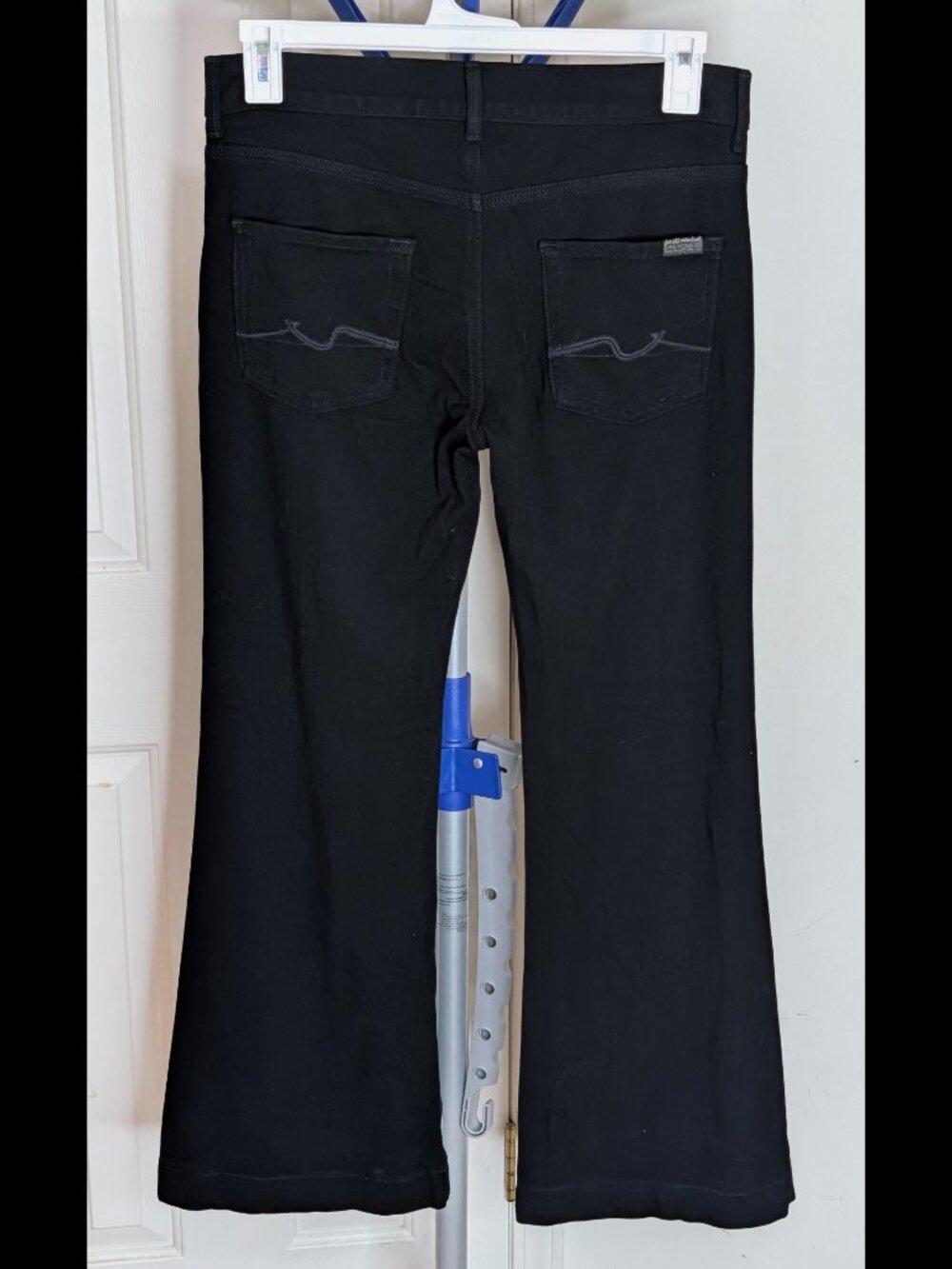 Wow Waist 30 32 SEVEN 7 FOR ALL MANKIND Black Low Rise Stretch Flare Pants - Picture 2 of 2